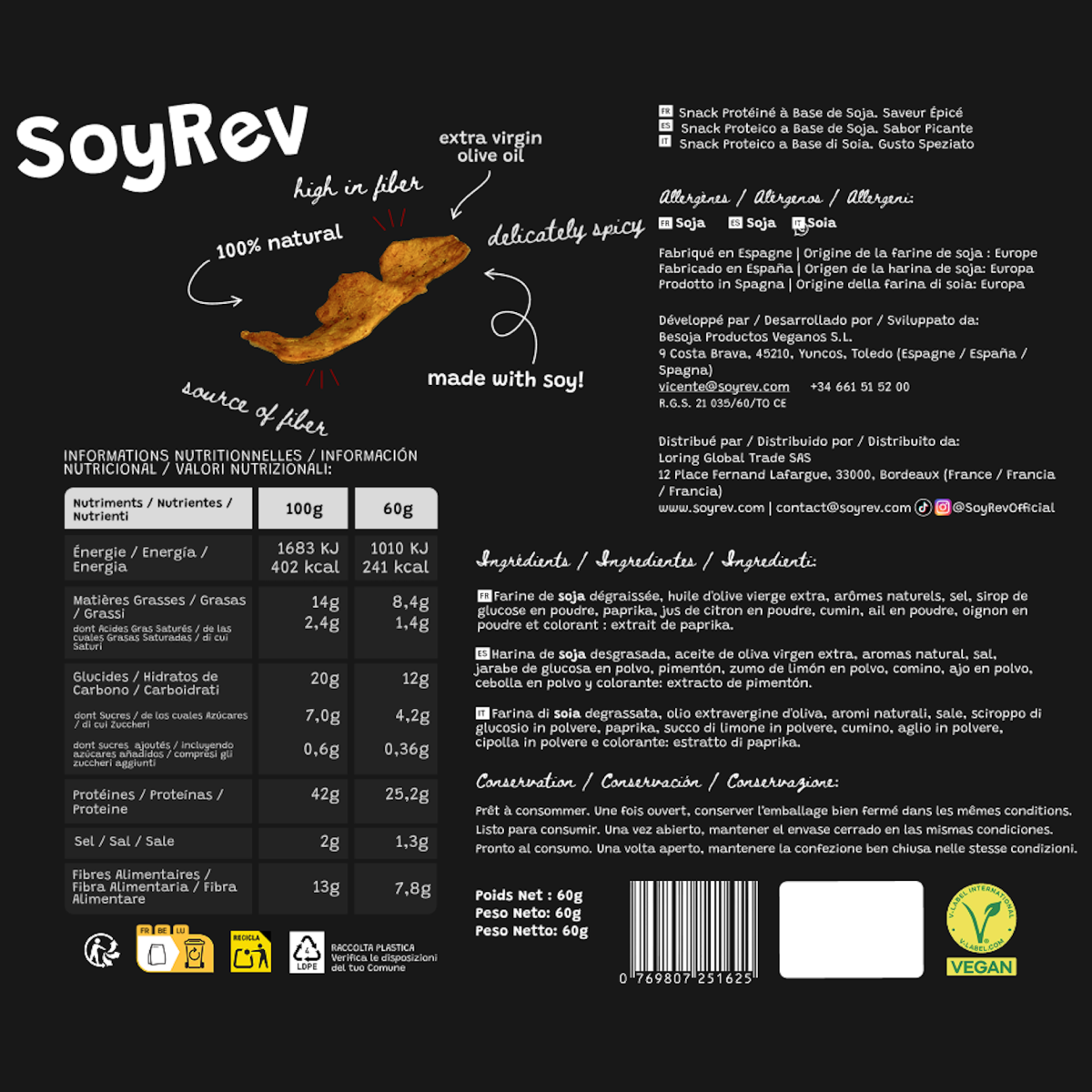 Spicy - SoyRev - 42g de Protéines | Faible en glucides et lipides